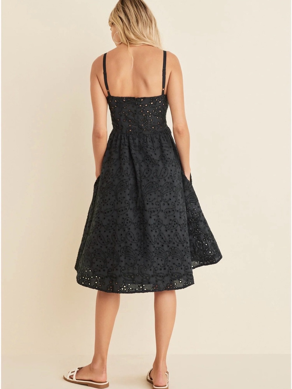 Black Eyelet Spaghetti Strap Sundress Size 6 - Picture 3 of 8